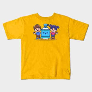 Cute Boy And Girl With Hand Sanitizer Bottle Kids T-Shirt